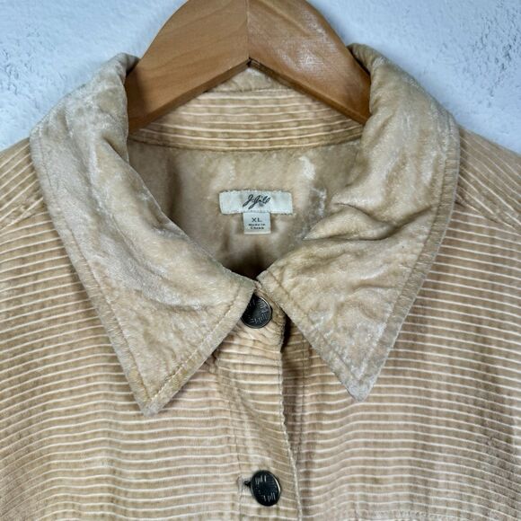J. Jill Button Corduroy Jacket SizeXL Wheat Yellow Beige Velvet Collar And Cuffs - Picture 3 of 8